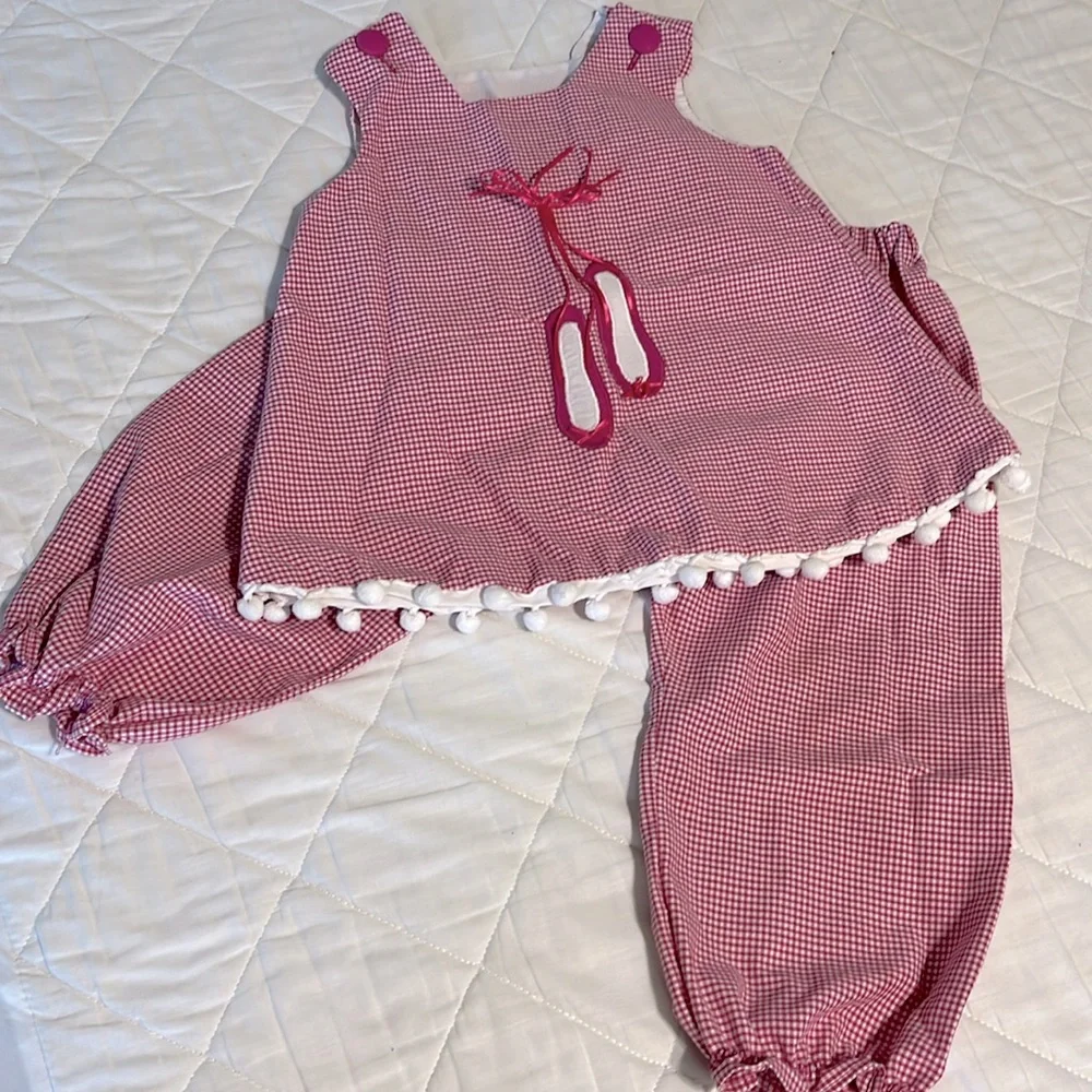 Custom Checked Pom Pom Ballerina Top Pantaloons Girls Small